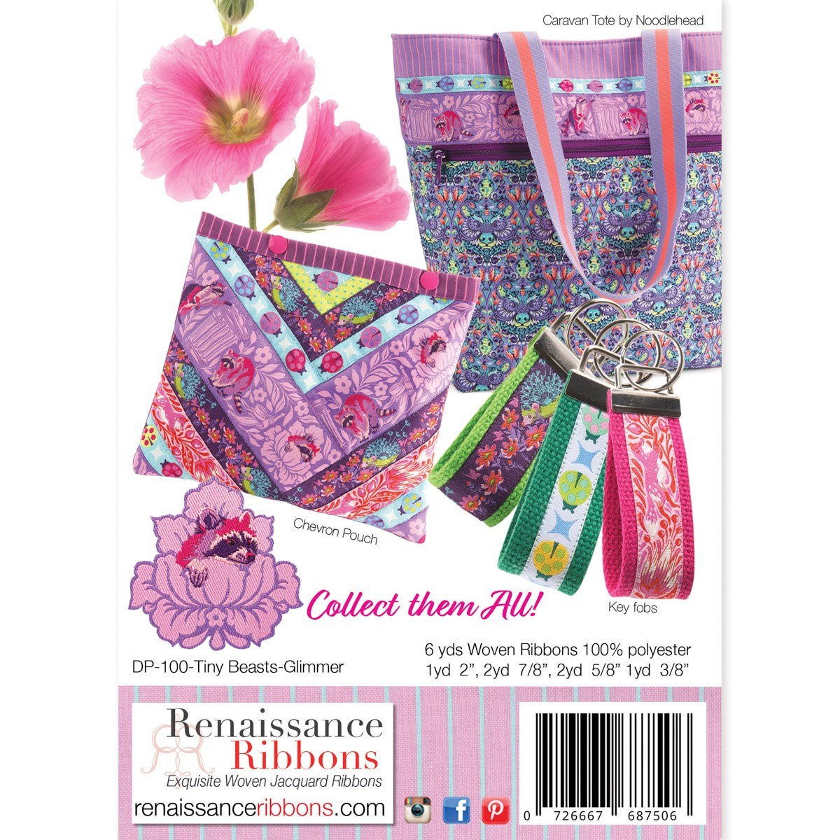 Tiny Beasts Glimmer Designer Ribbon Pack by Tula Pink for Renaissance Ribbons
