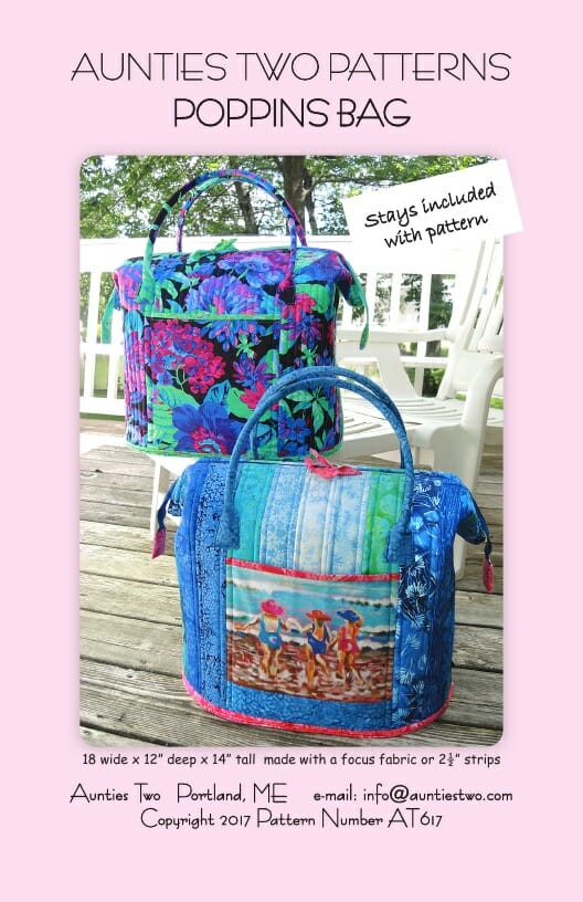 Poppins Bag Sewing Pattern with Two Bag Stays by Carol McLeod of Aunties Two