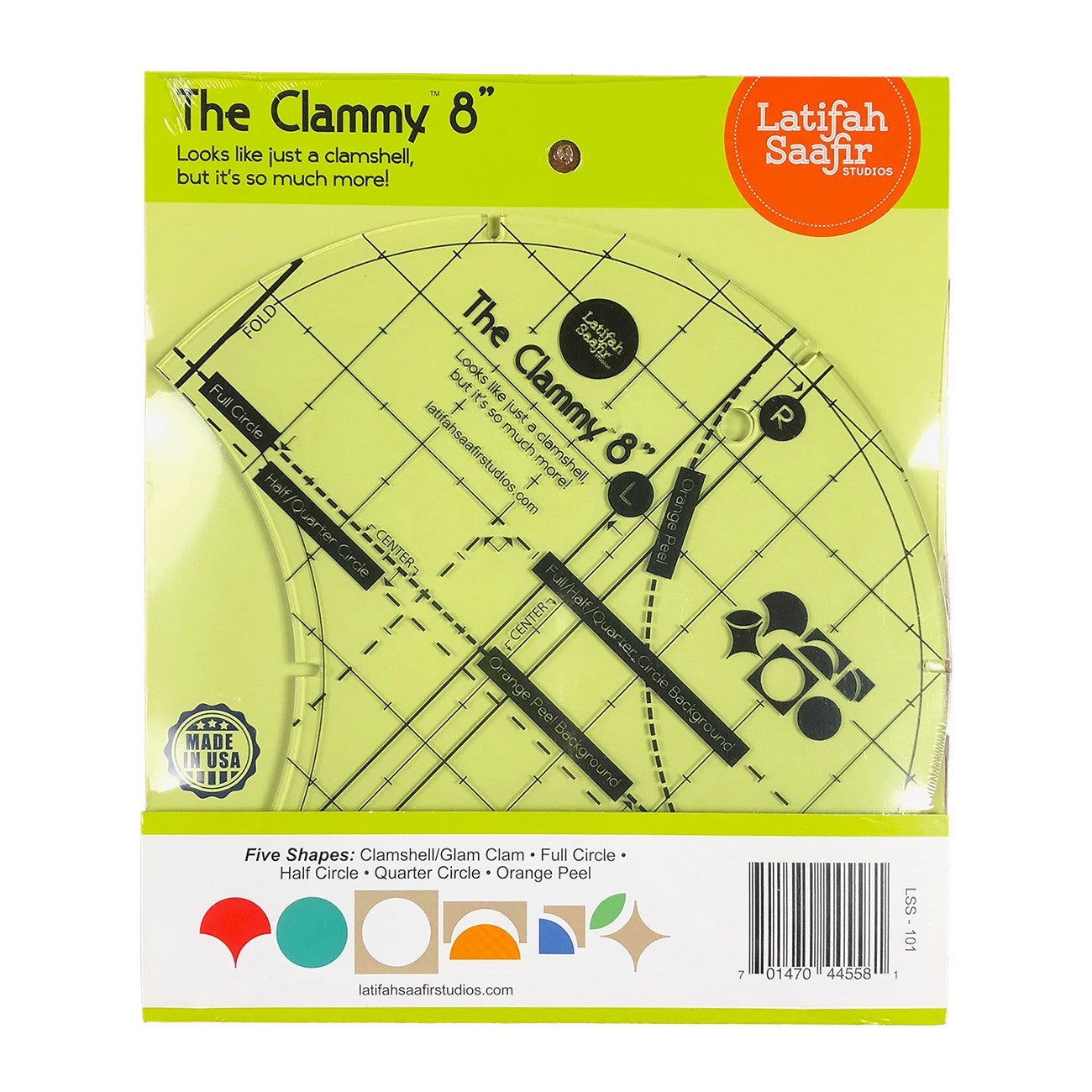 The Clammy 8-Inch Quilt Template for Clamshell, Circle, Half Circle, Orange Peel, and Drunkards Path