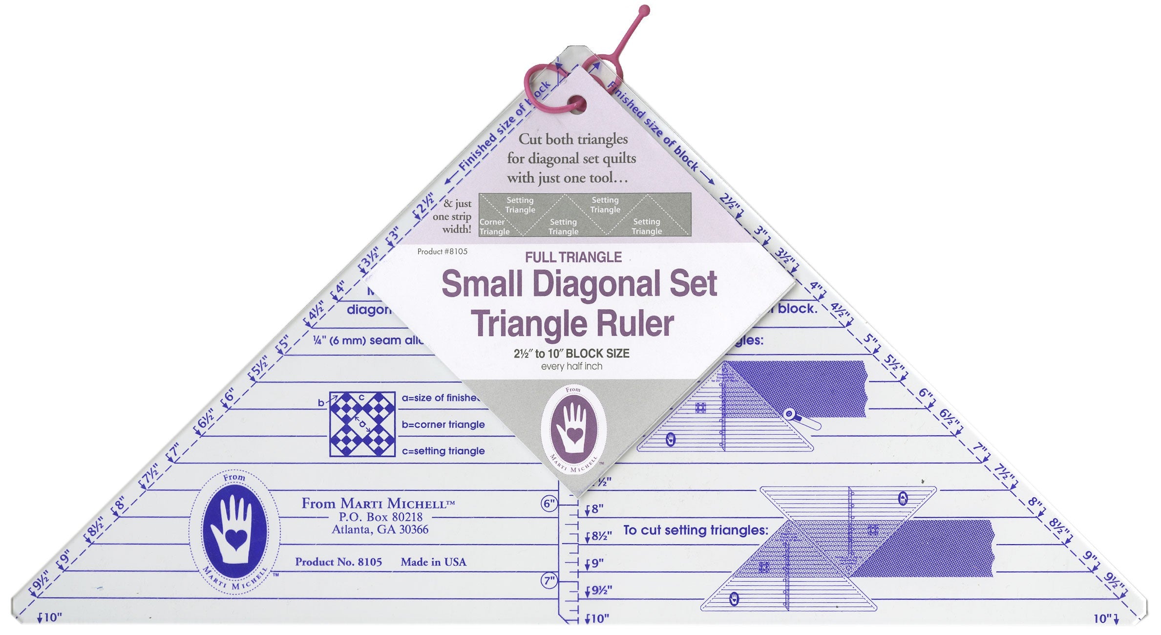 Small Diagonal Set Triangle Quilt Ruler 2.5 Inches to 10 Inches From Marti Michell