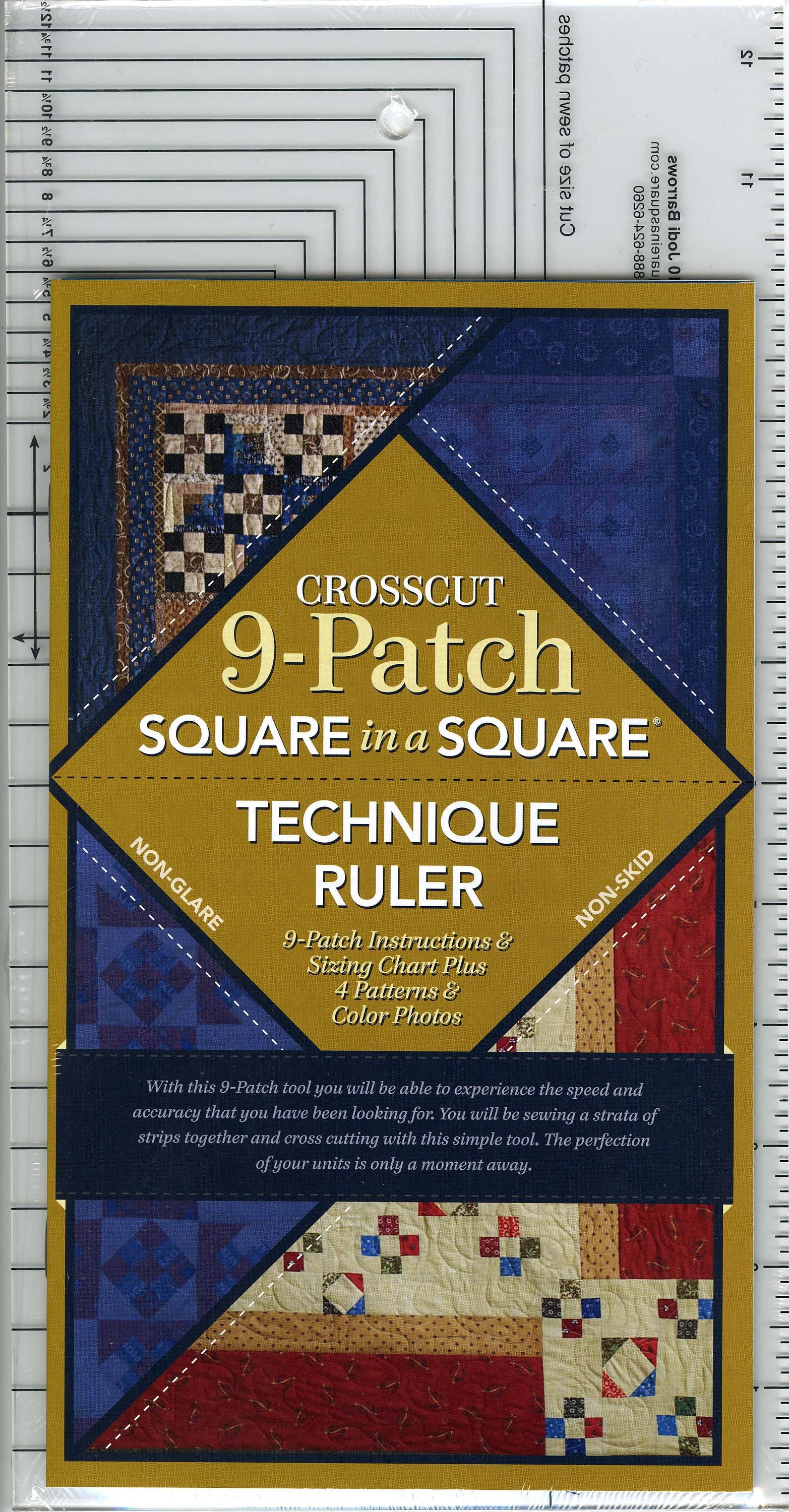 Crosscut 9 Patch Quilt Ruler With Book by Jodi Barrows for Square in a Square