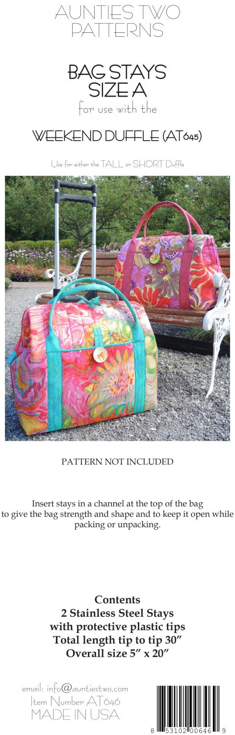 Stays 2-Pack Size A 20-inch x 5-inch AT646 for Giant Poppins, Weekend Duffle, Big Kaleidoscope Bag Patterns by Aunties Two
