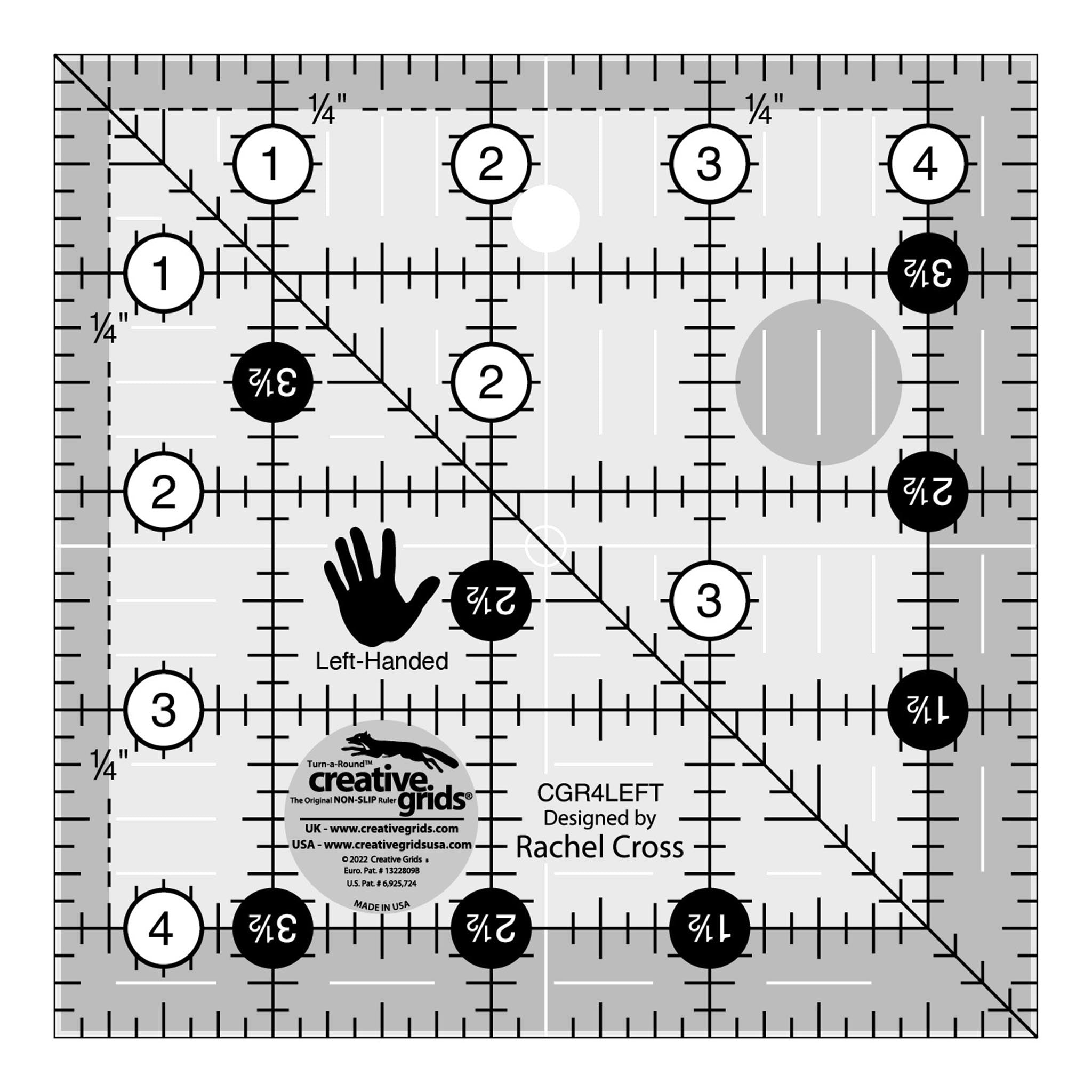 Creative Grids Left Handed 4-1/2-Inch Square Quilt Ruler (CGR4LEFT)