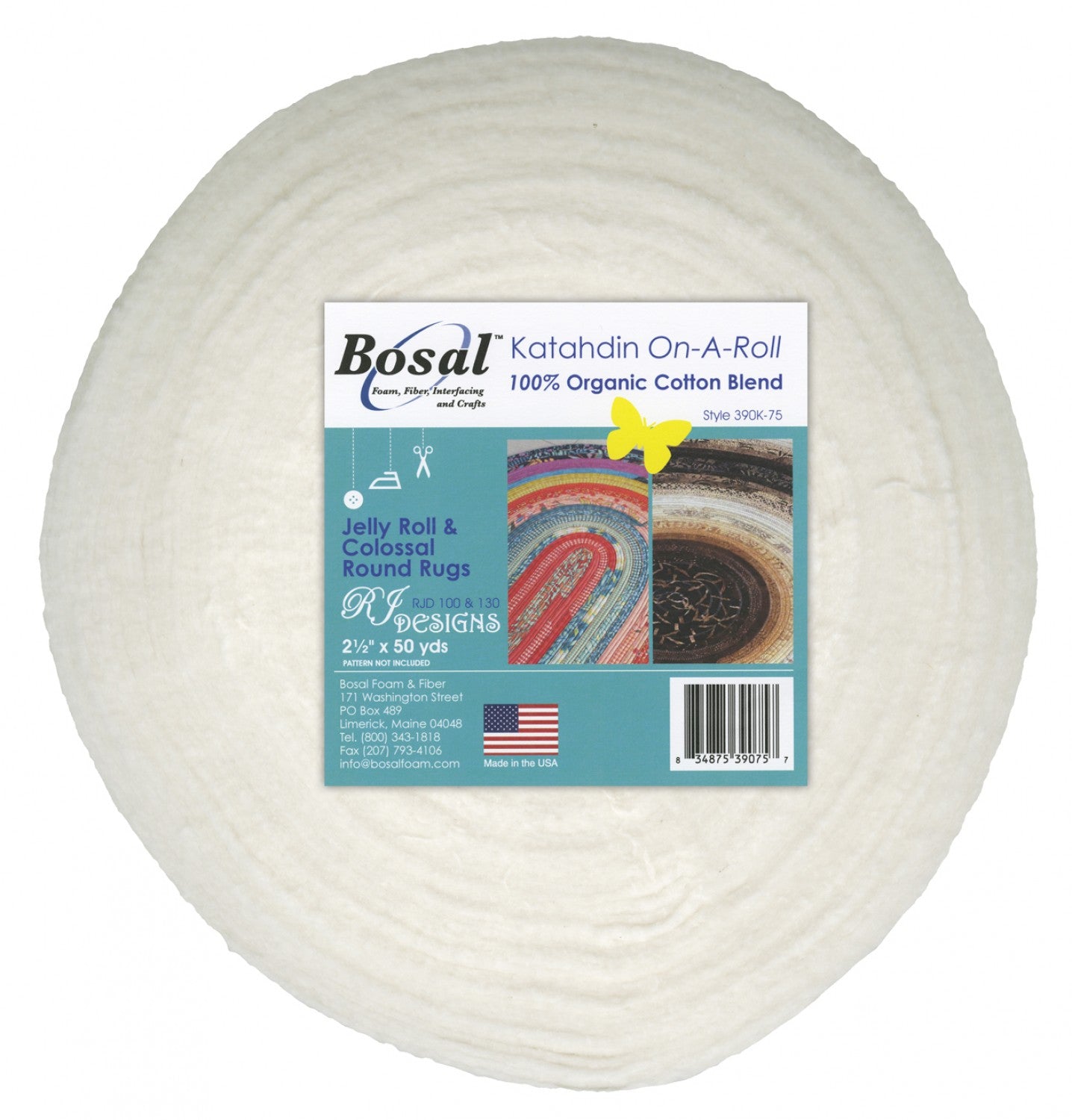 Bosal Katahdin 100% Organic Cotton Blend Batting On A Roll 2.5 inches x 50 Yards