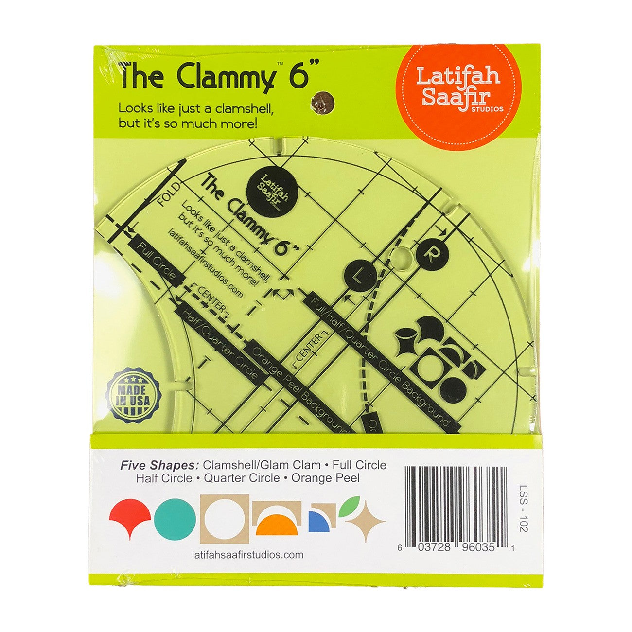 The Clammy 6-Inch Quilt Template by Latifah Saafir for Clamshell Circle Half-Circle Drunkard's Path