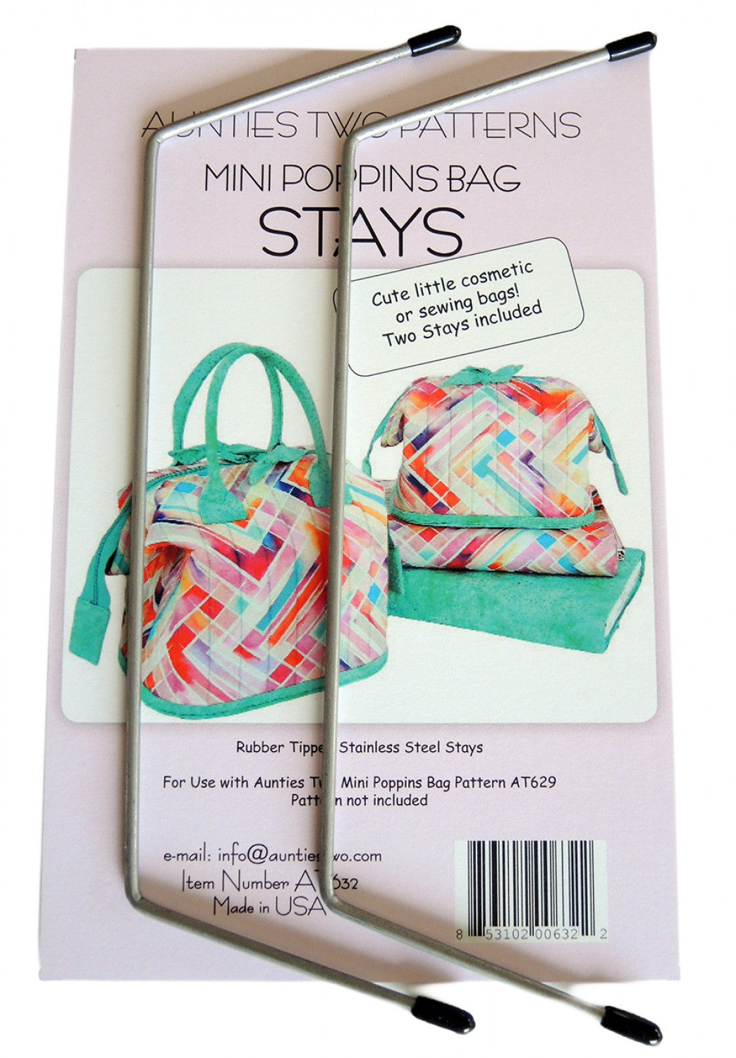 Stays 2-Pack Size E 9-inch x 3-inch AT632 for Mini Poppins, City Bag Downtown, Dutchy Dopp, Woolly Project Patterns by Aunties Two