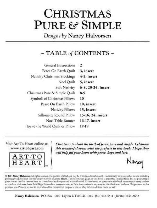 Christmas Pure And Simple Quilt Pattern Book by Nancy Halvorsen of Art to Heart