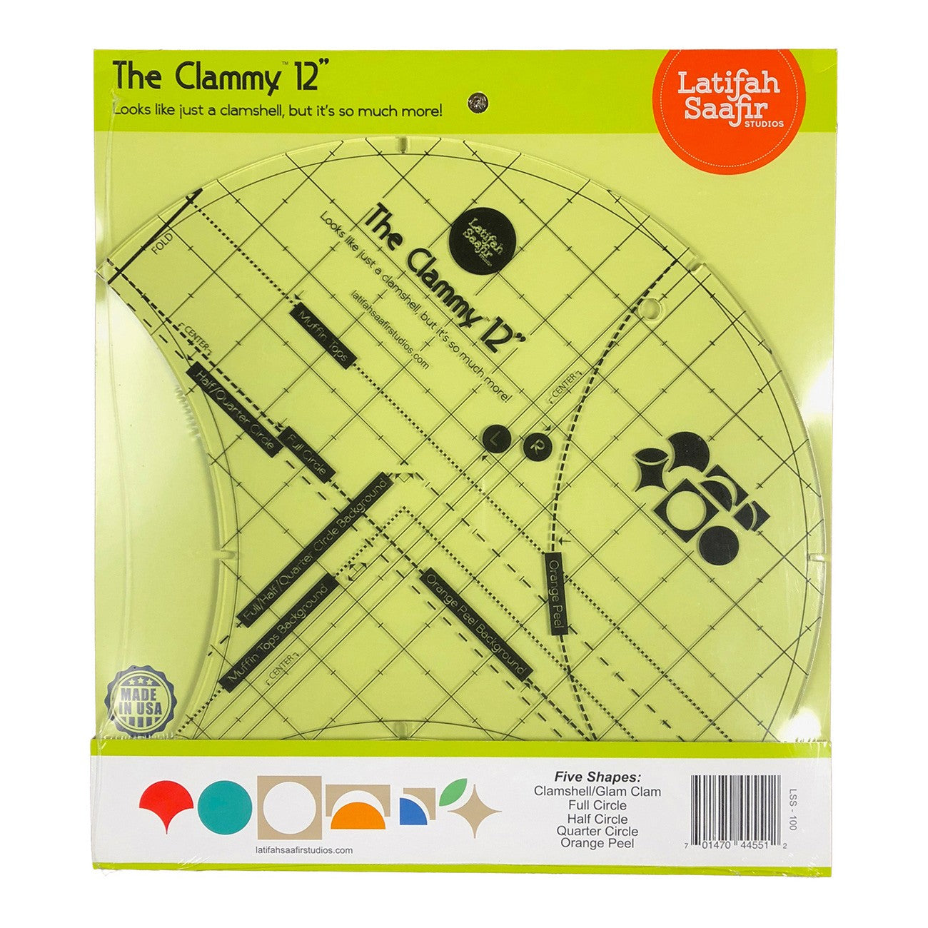 The Clammy 12-Inch Quilt Template by Latifah Saafir for Clamshell Circle Half-Circle Drunkard's Path