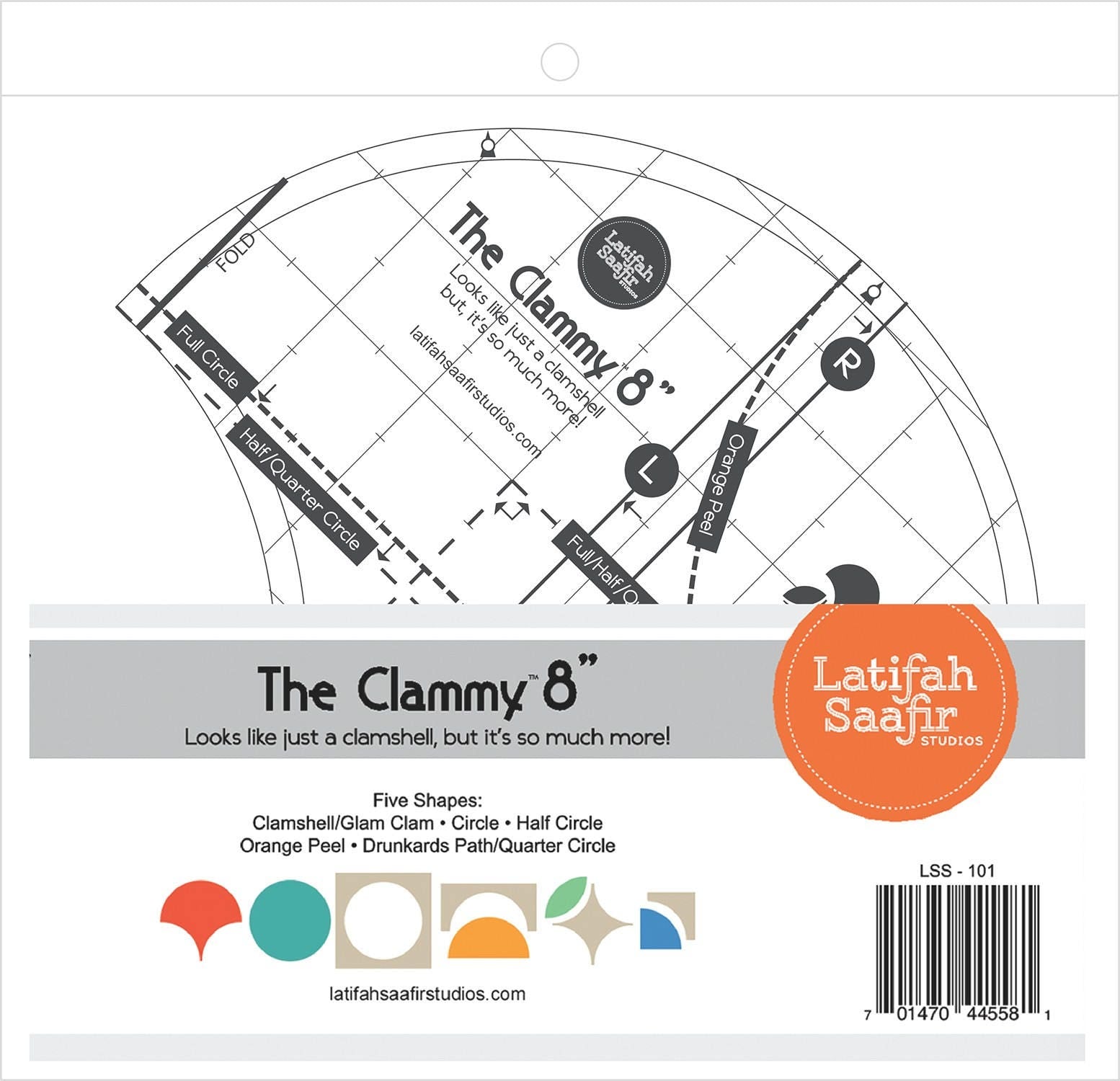 The Clammy 8-Inch Quilt Template for Clamshell, Circle, Half Circle, Orange Peel, and Drunkards Path