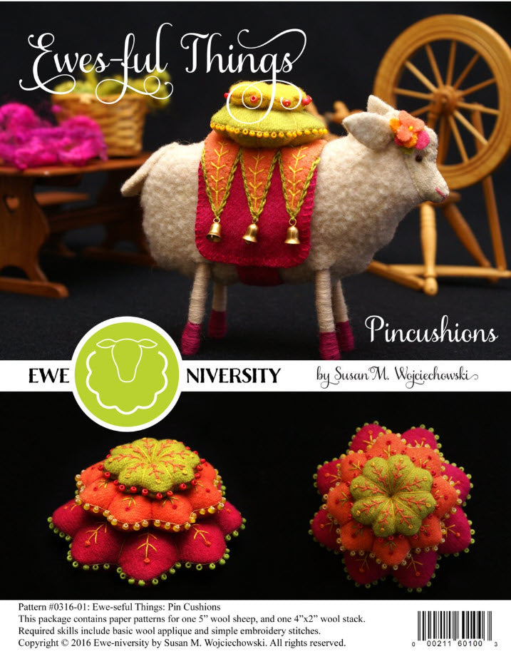 Ewesful Things - Ewenice the Sheep Pincushion Pattern by Susan Wojciechowski of Ewe-niversity