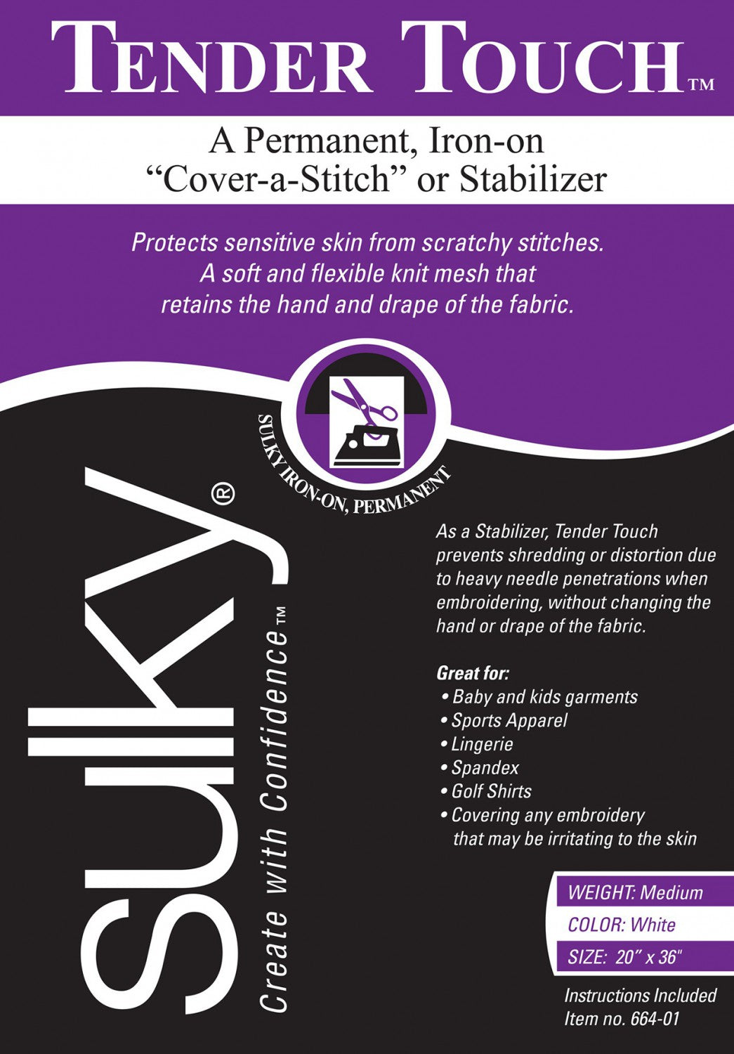 Sulky Cut Away Tender Touch Iron-On Backing Stabilizer 20-Inch x 36-Inch