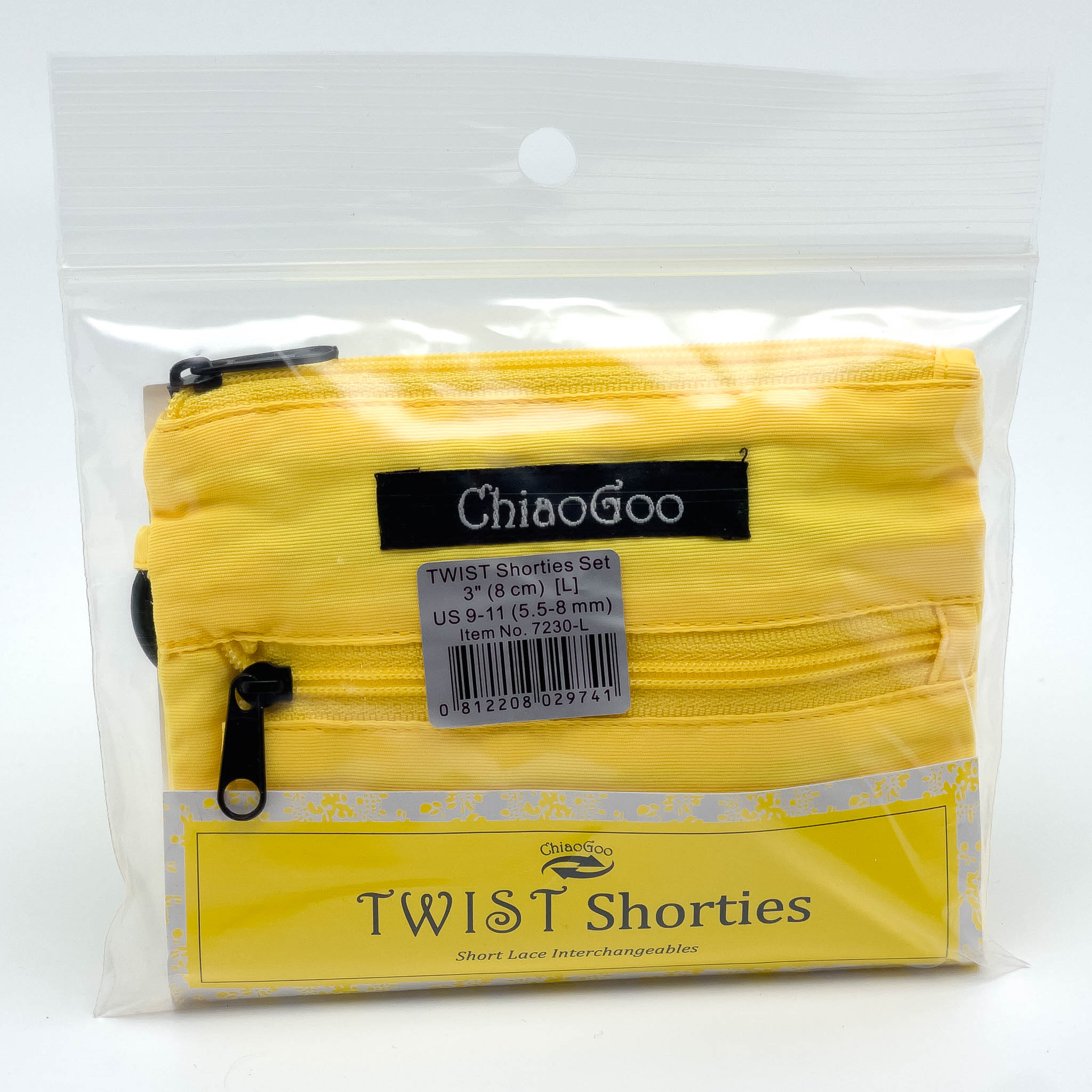 ChiaoGoo TWIST 3-Inch Shorties Yellow Set US-9 - US-11 Stainless Steel Interchangeable Knitting Needles