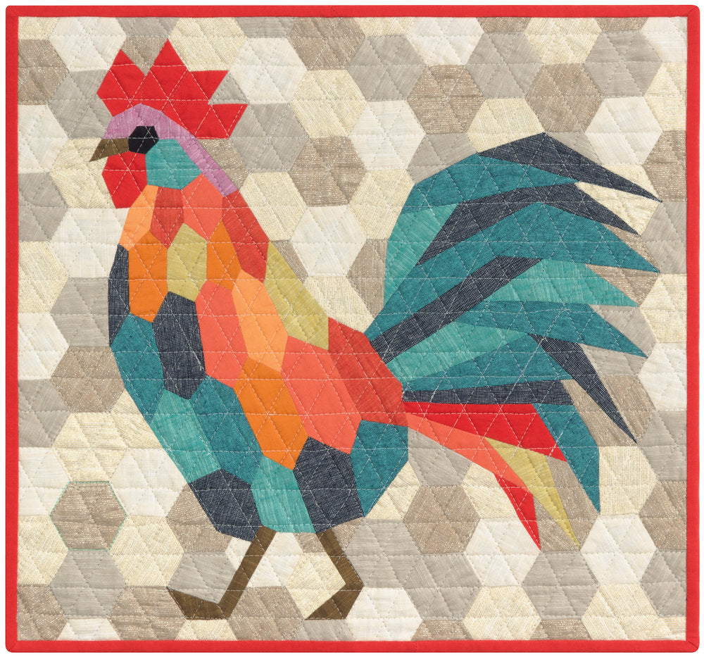 The Rooster 20-Inch x 20-Inch English Paper Pieced Quilt Pattern by Violet Craft