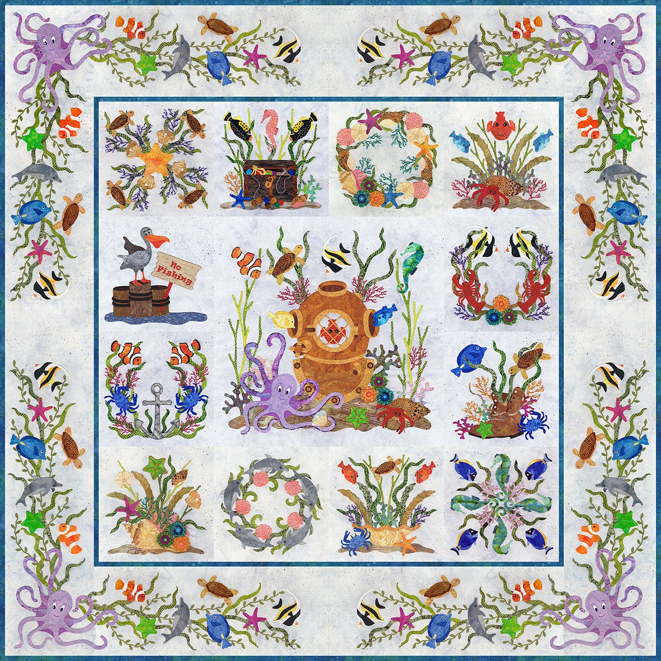 Octopuses Garden Applique Quilt Pattern Set by Pearl P Pereira of P3 Designs
