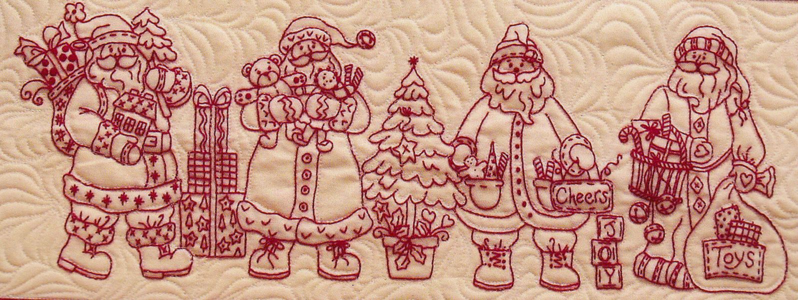 Santa Quartet Table Runner Embroidery Quilt Pattern by Robin Kingsley of Bird Brain Designs