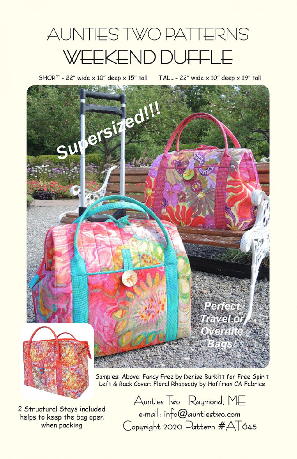 Weekend Duffle Bag Sewing Pattern with Two Bag Stays from Aunties Two