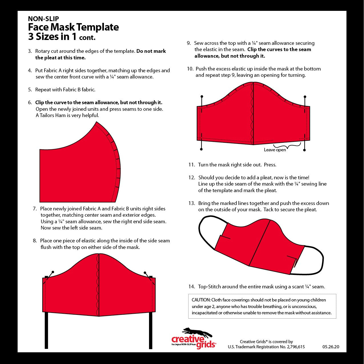 Creative Grids Face Mask Template Makes 3 Sizes 6-Inch x 6-1/4-Inch (CGRFACE)