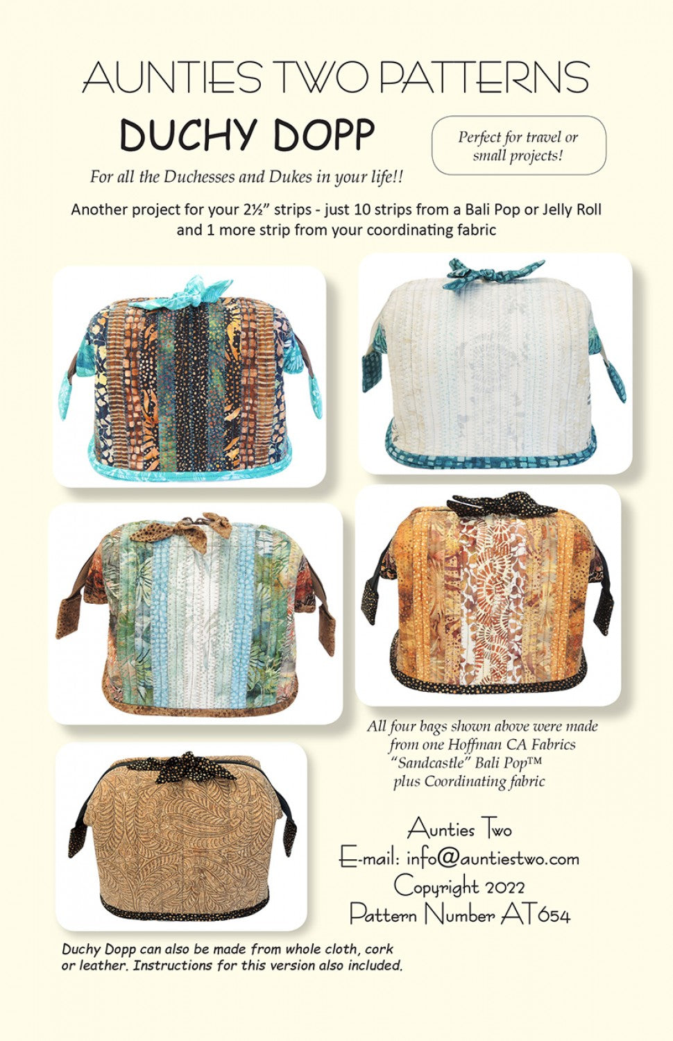 Duchy Dopp Sewing Pattern with Two Bag Stays from Aunties Two