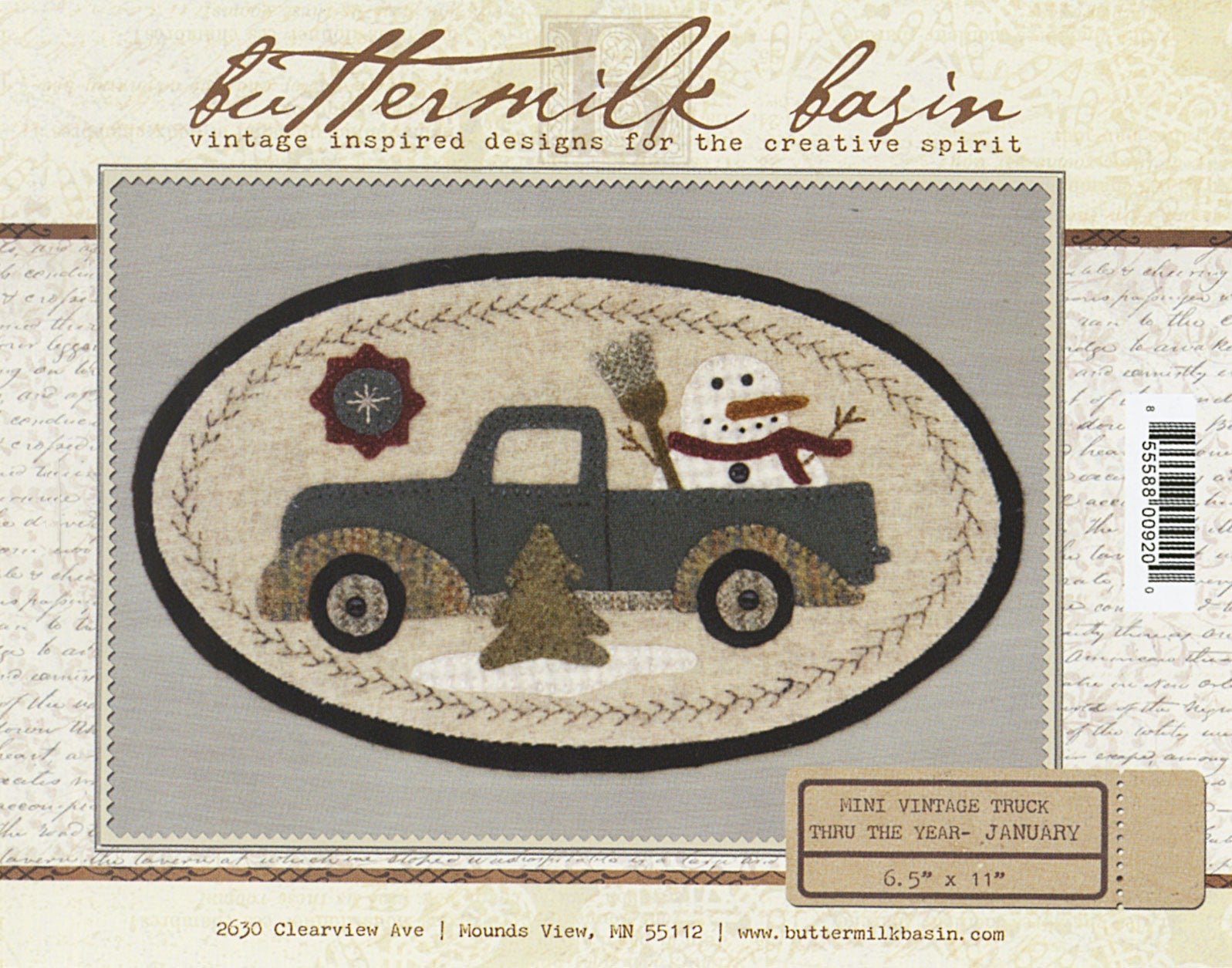 Mini Vintage Truck Thru The Year January Applique Pattern by Buttermilk Basin