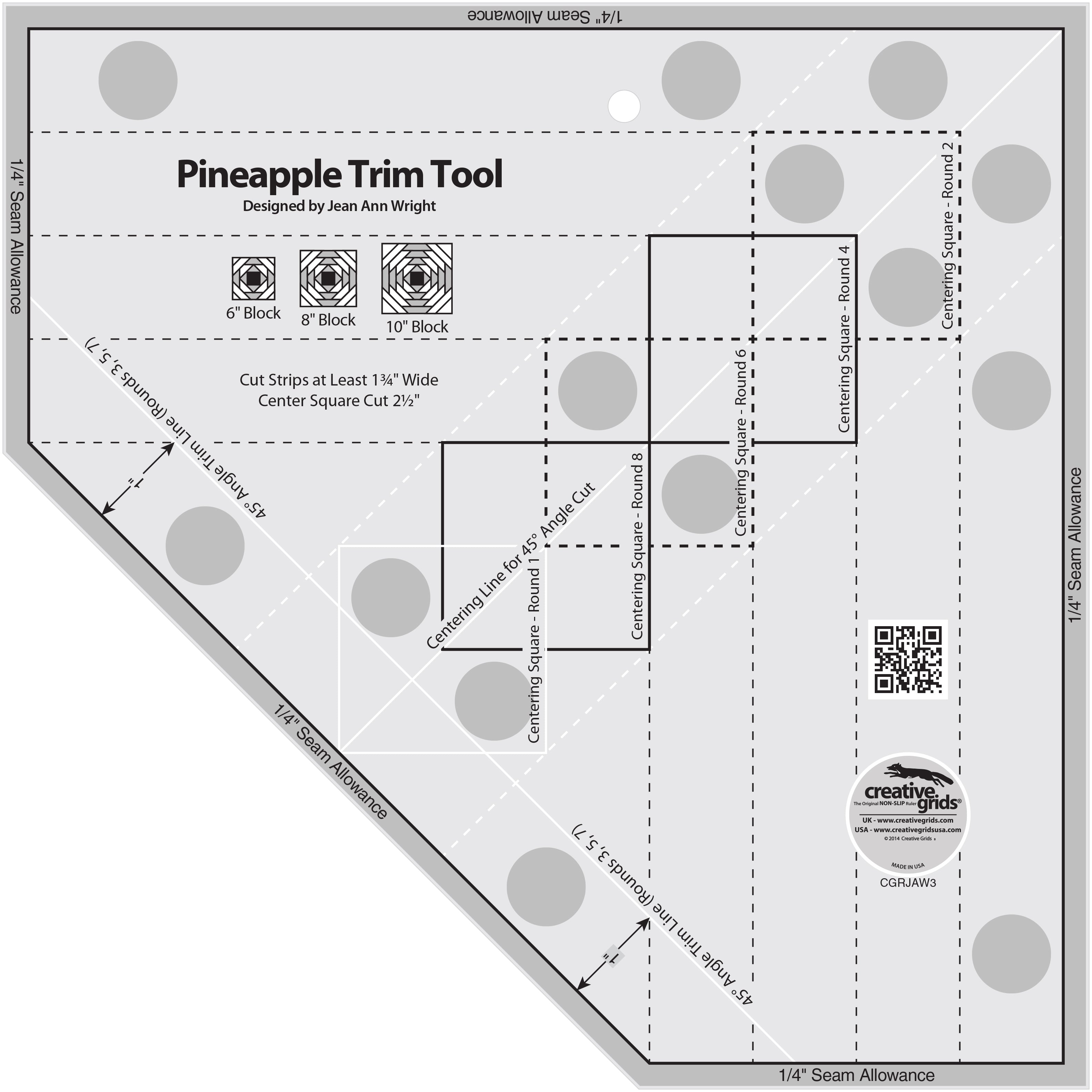 Creative Grids Pineapple Trim Tool 10-1/2-Inch x 10-1/2-Inch Quilt Ruler